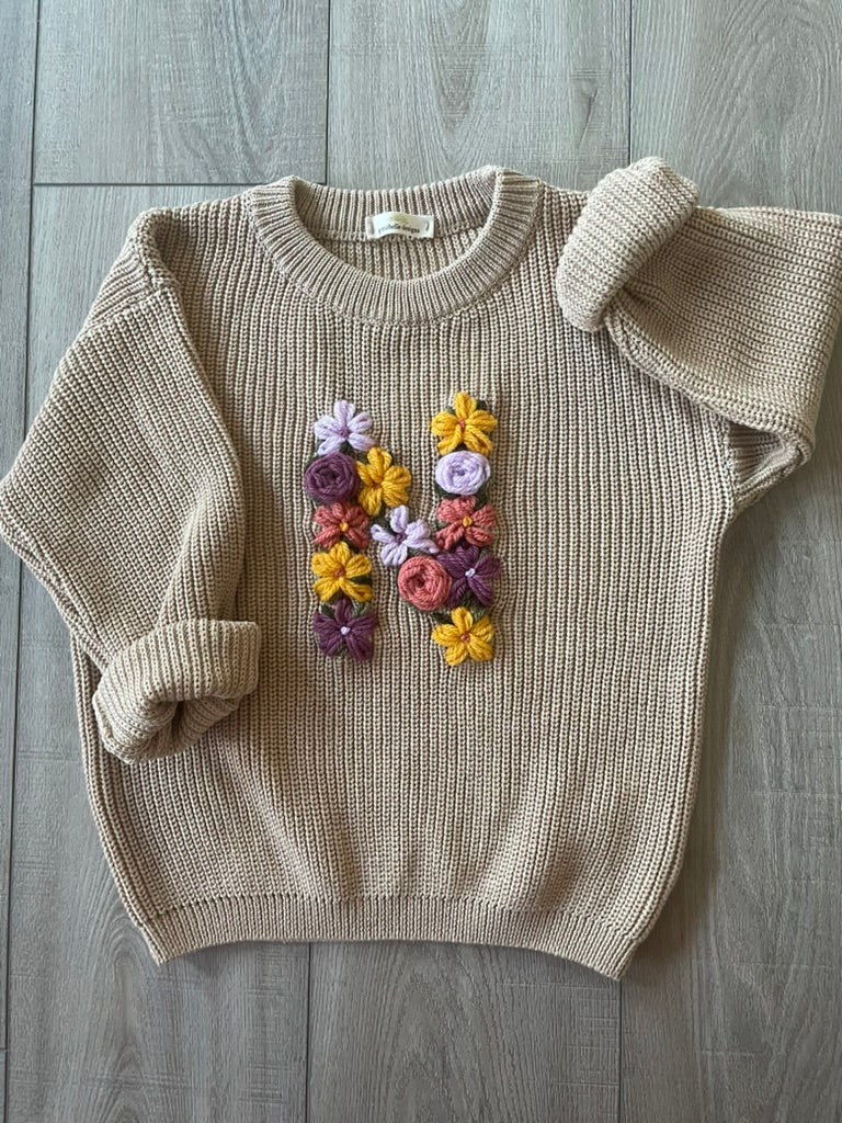 Floral Initial Sweater