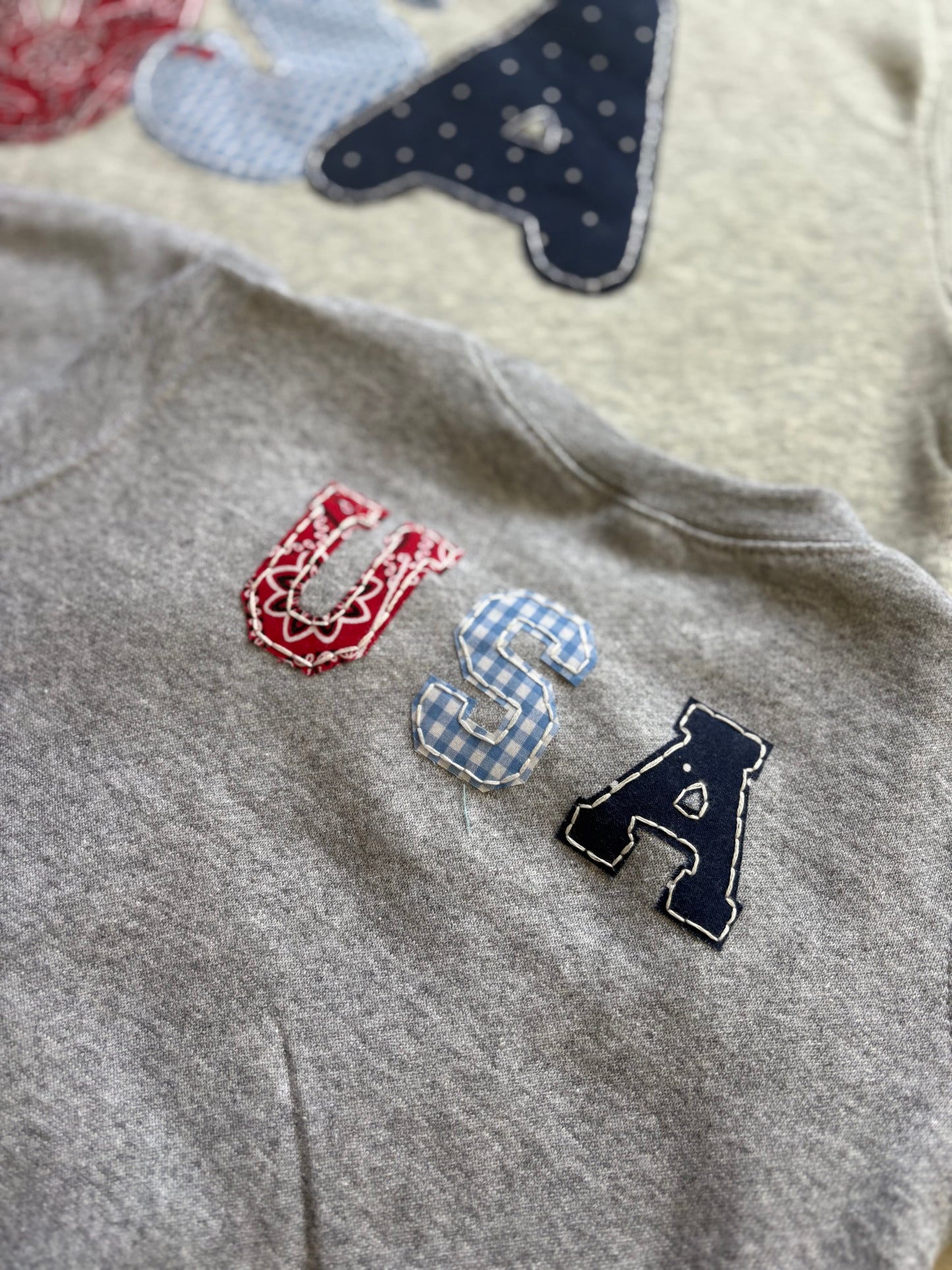 USA hand embroidered Sweatshirt 4th of July - ADULT