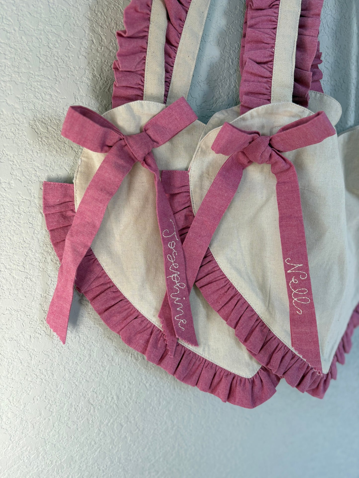Heart Ruffle Tote - hand embroidered