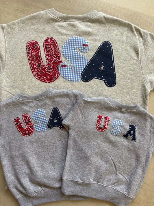 USA hand embroidered Sweatshirt 4th of July - ADULT