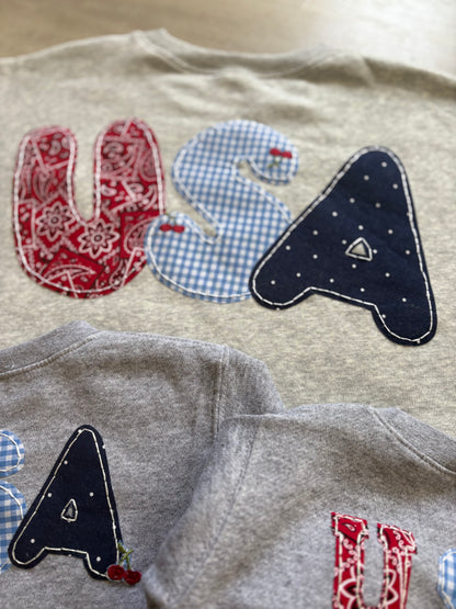 USA hand embroidered Sweatshirt 4th of July - ADULT